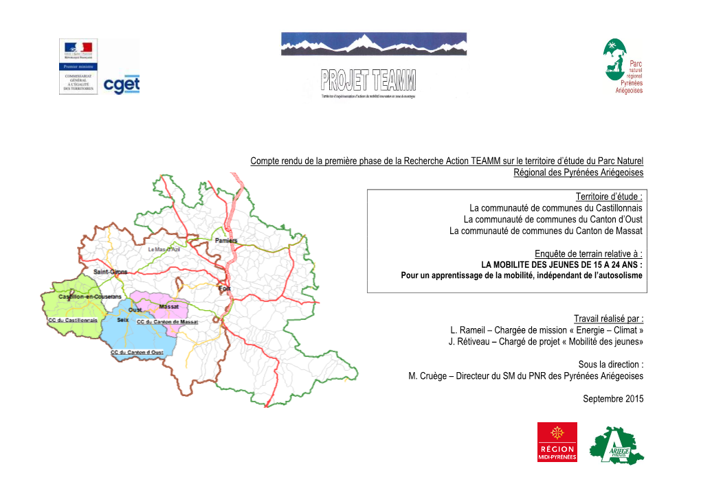 Compte Rendu De La Première Phase De La Recherche Action TEAMM Sur Le Territoire D’Étude Du Parc Naturel Régional Des Pyrénées Ariégeoises