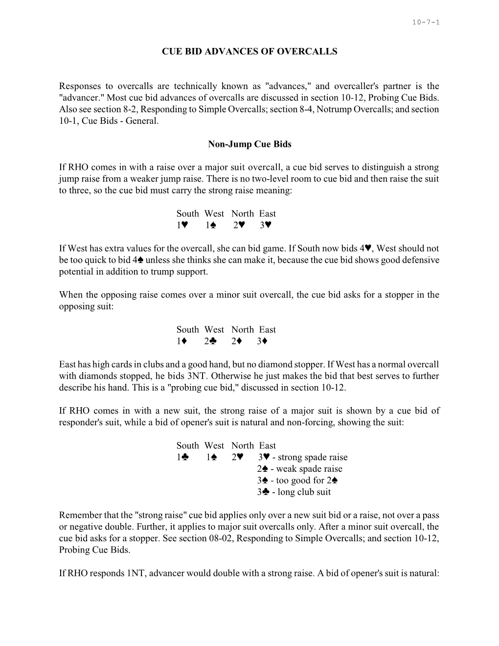 Cue Bid Advances of Overcalls 10-7