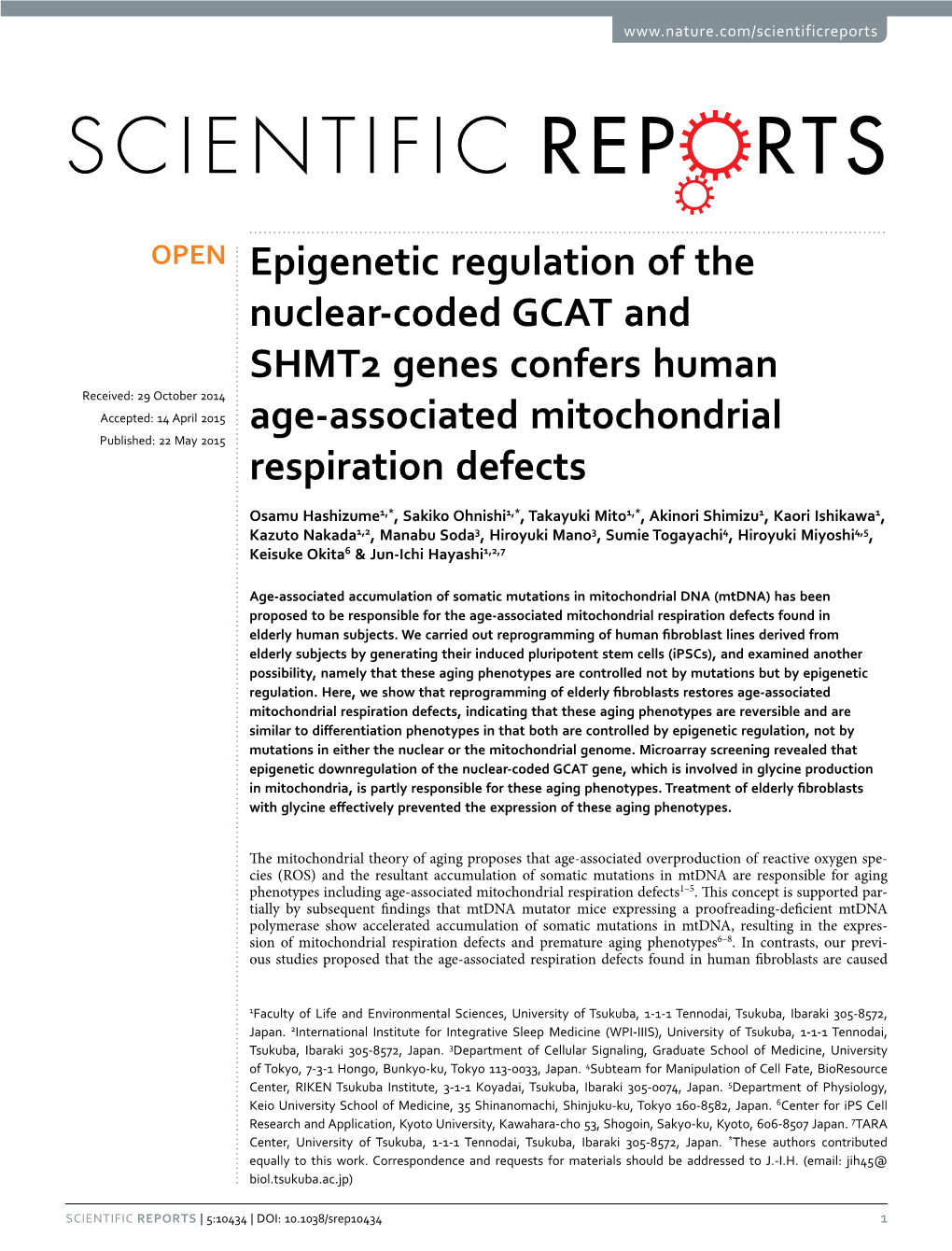 Epigenetic Regulation of the Nuclear-Coded GCAT and SHMT2