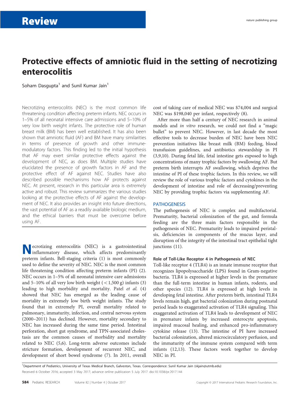 Protective Effects of Amniotic Fluid in the Setting of Necrotizing Enterocolitis