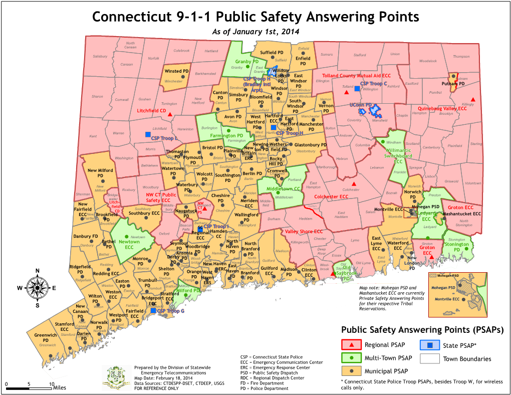 Connecticut 9-1-1 Public Safety Answering Points As of January 1St, 2014