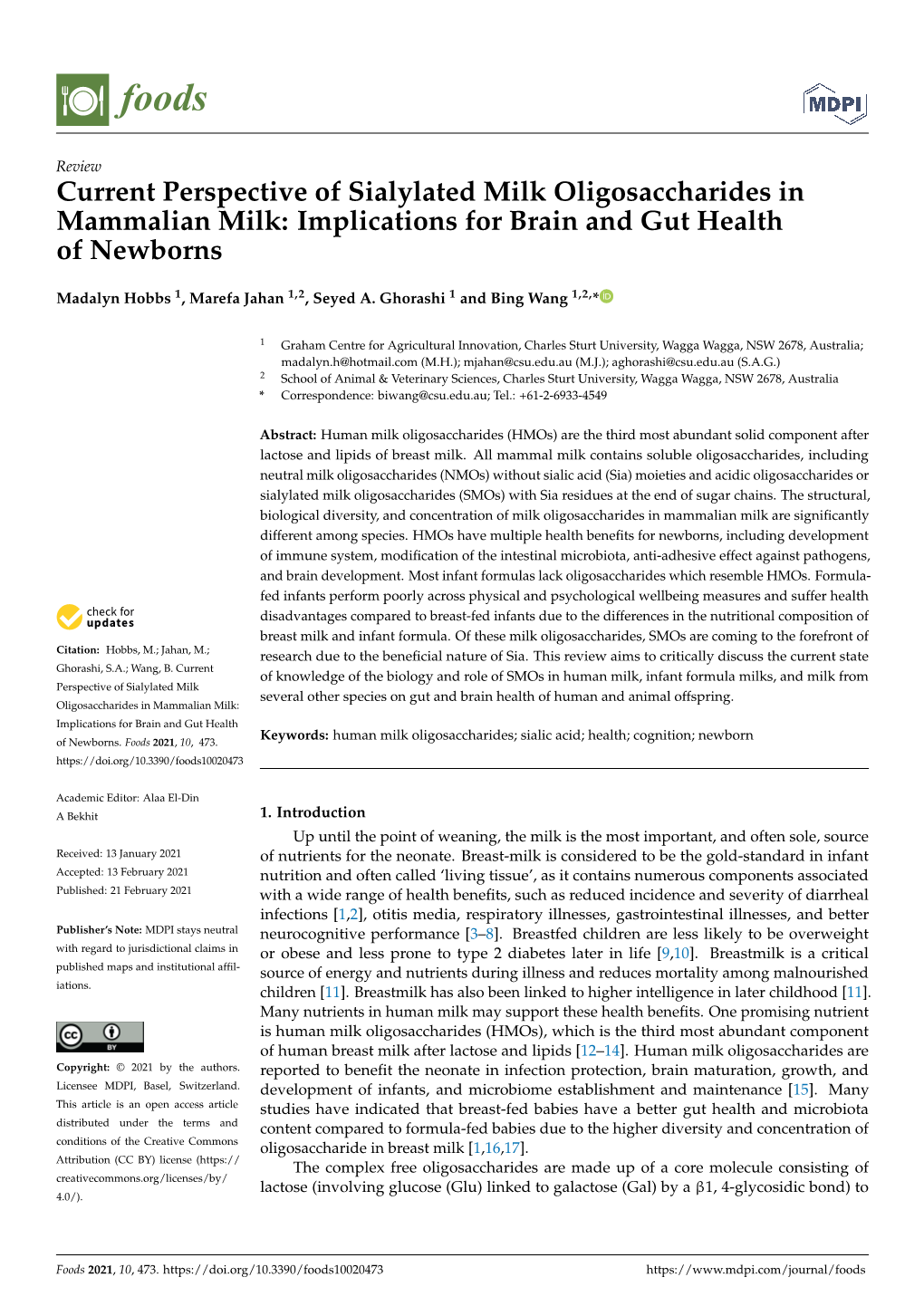 Current Perspective of Sialylated Milk Oligosaccharides in Mammalian Milk: Implications for Brain and Gut Health of Newborns