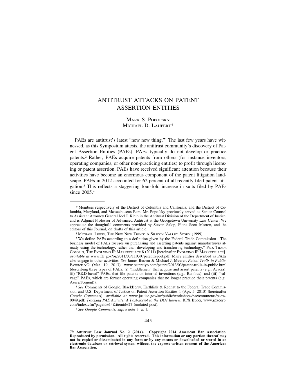 Antitrust Attacks on Patent Assertion Entities