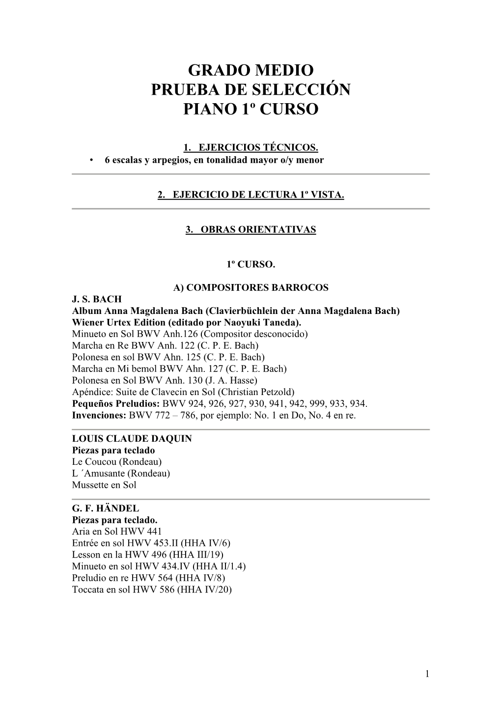 Grado Medio Prueba De Selección Piano 1º Curso