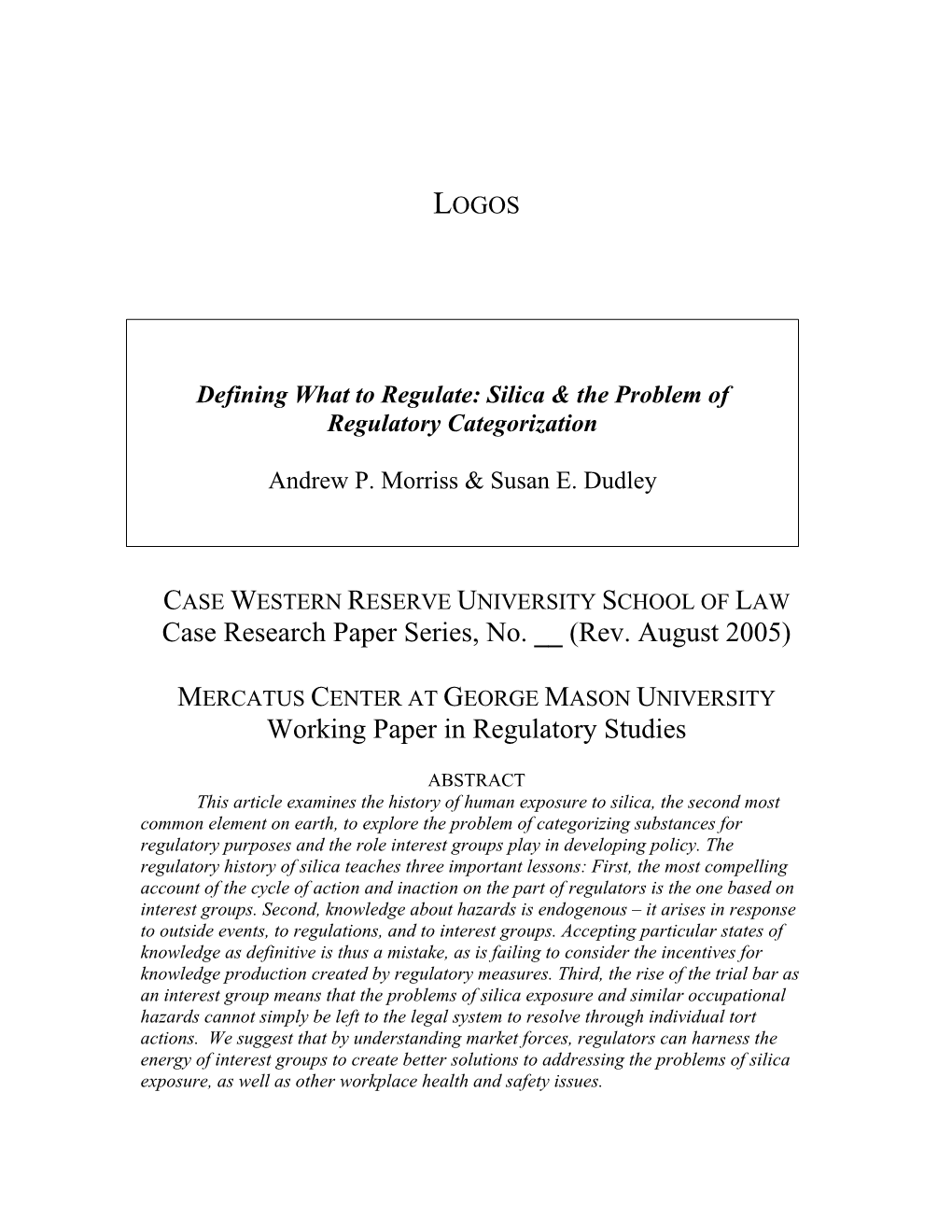 (Rev. August 2005) Working Paper in Regulatory Studies