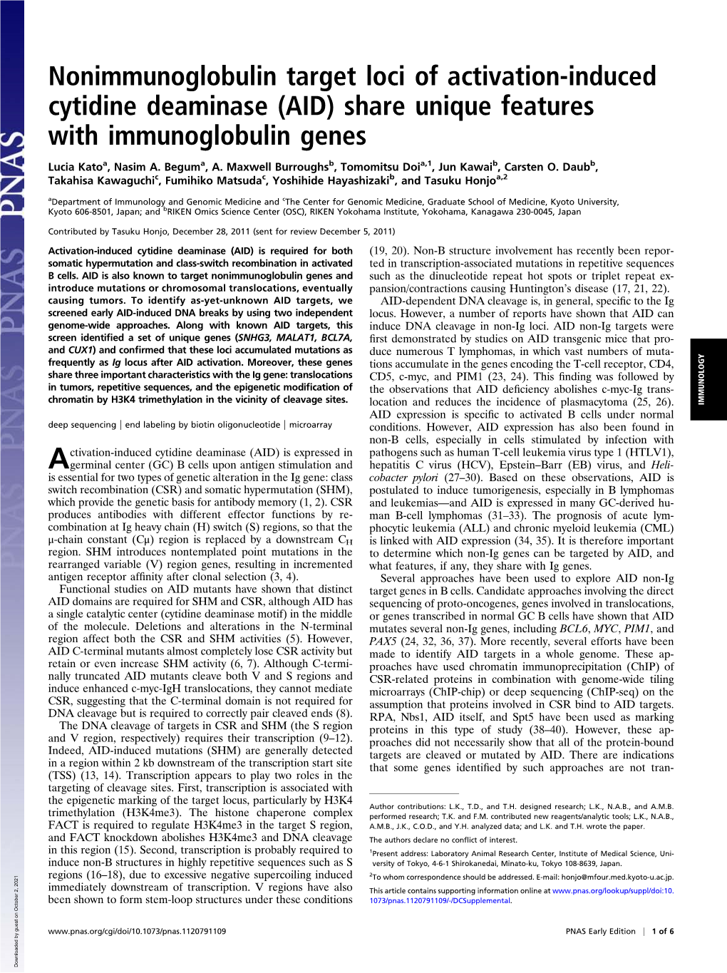 Nonimmunoglobulin Target Loci of Activation-Induced Cytidine Deaminase (AID) Share Unique Features with Immunoglobulin Genes