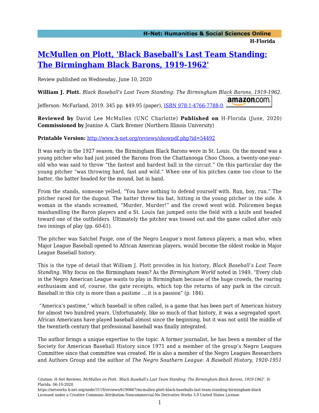'Black Baseball's Last Team Standing: the Birmingham Black Barons, 1919-1962'