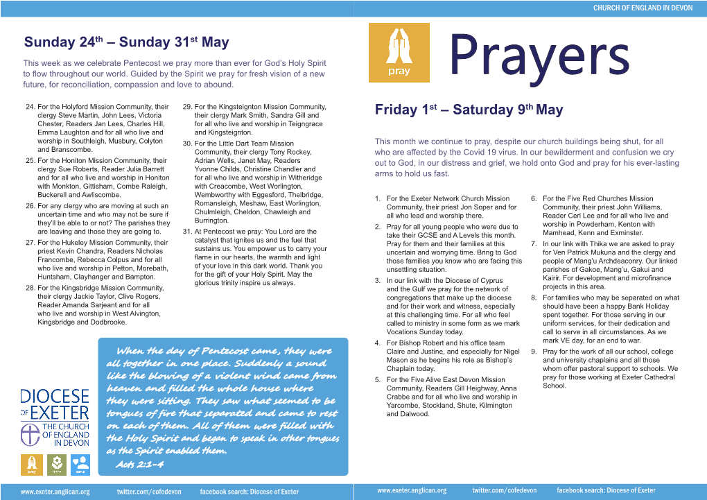 Sunday 31St May Friday 1St – Saturday 9Th