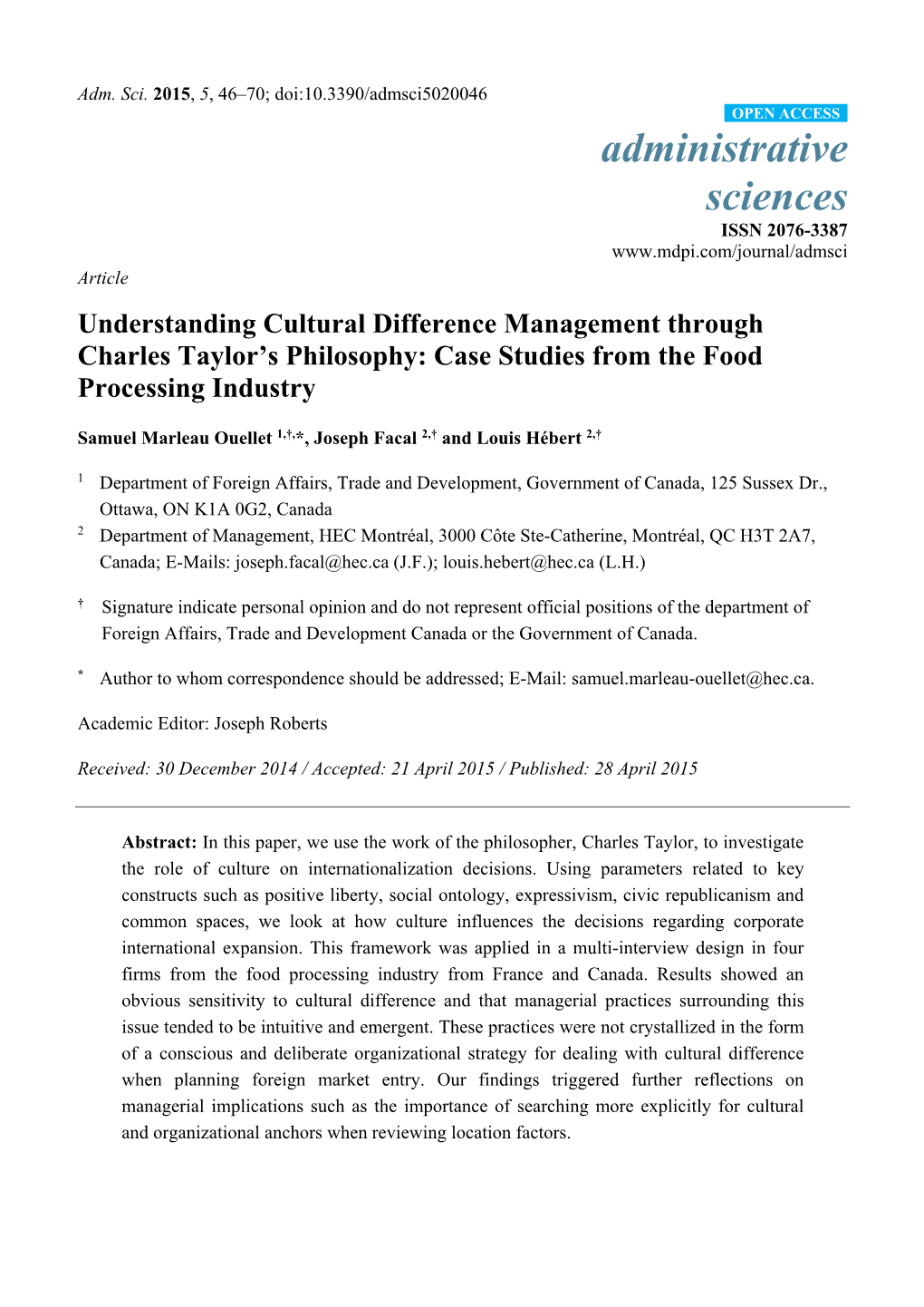Understanding Cultural Difference Management Through Charles Taylor’S Philosophy: Case Studies from the Food Processing Industry