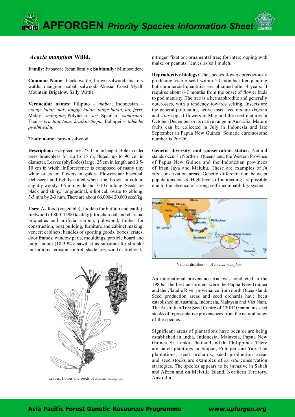 APFORGEN Priority Species Information Sheet