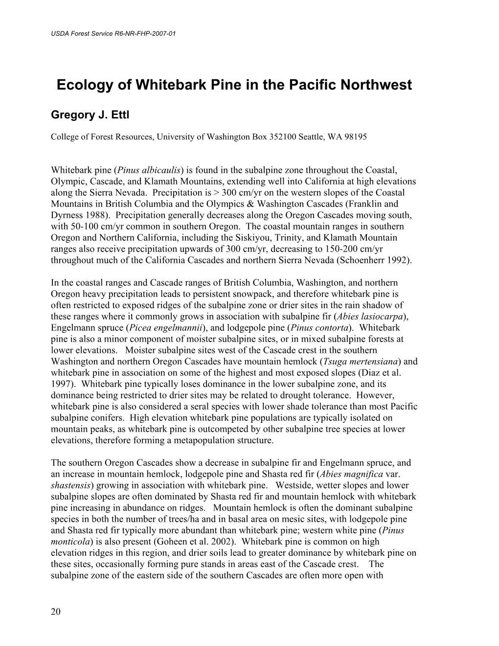 Ecology of Whitebark Pine in the Pacific Northwest