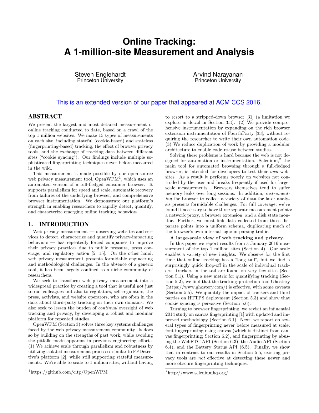 Online Tracking: a 1-Million-Site Measurement and Analysis