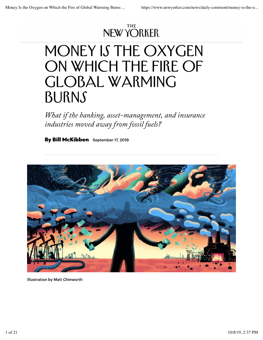 Money Is the Oxygen on Which the Fire of Global Warming Burns