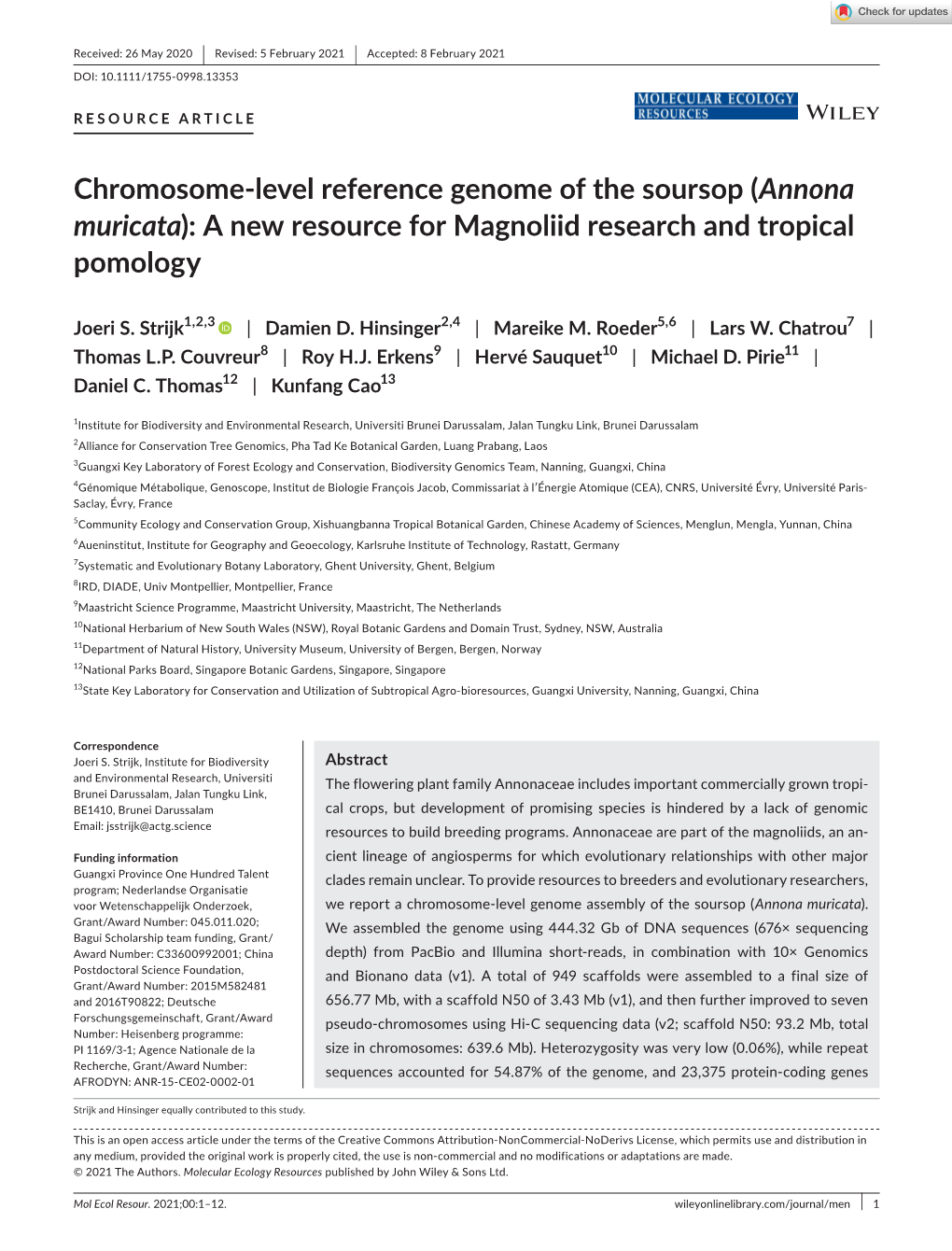 Chromosome‐Level Reference Genome of the Soursop (Annona Muricata