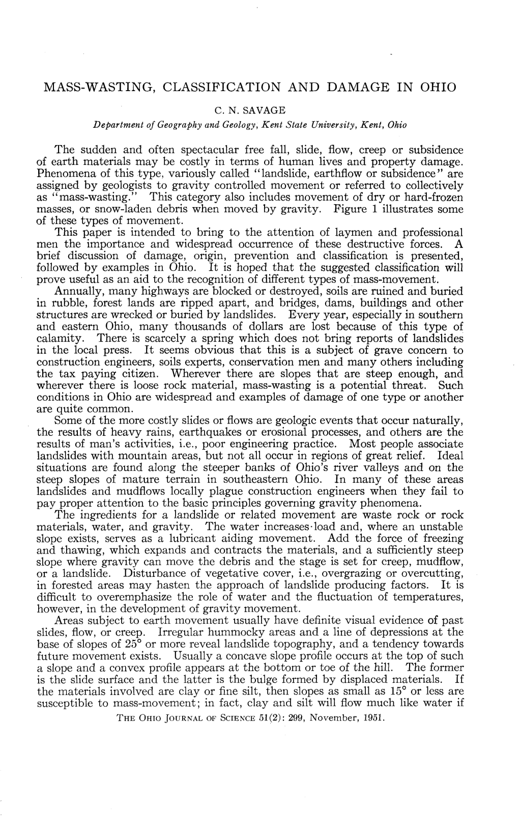 Mass-Wasting, Classification and Damage in Ohio C