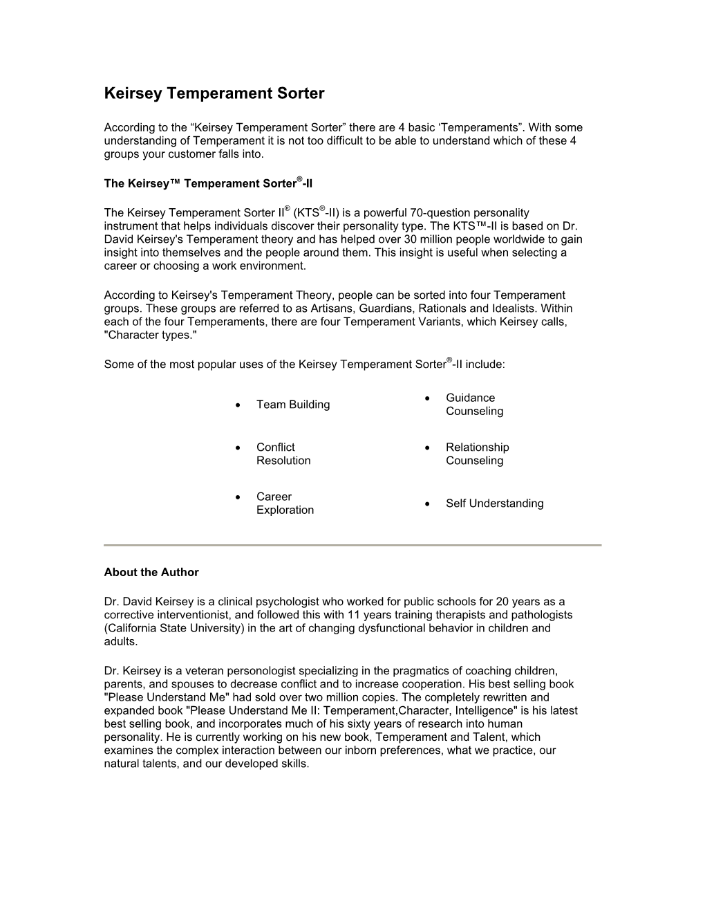 Keirsey Temperament Sorter