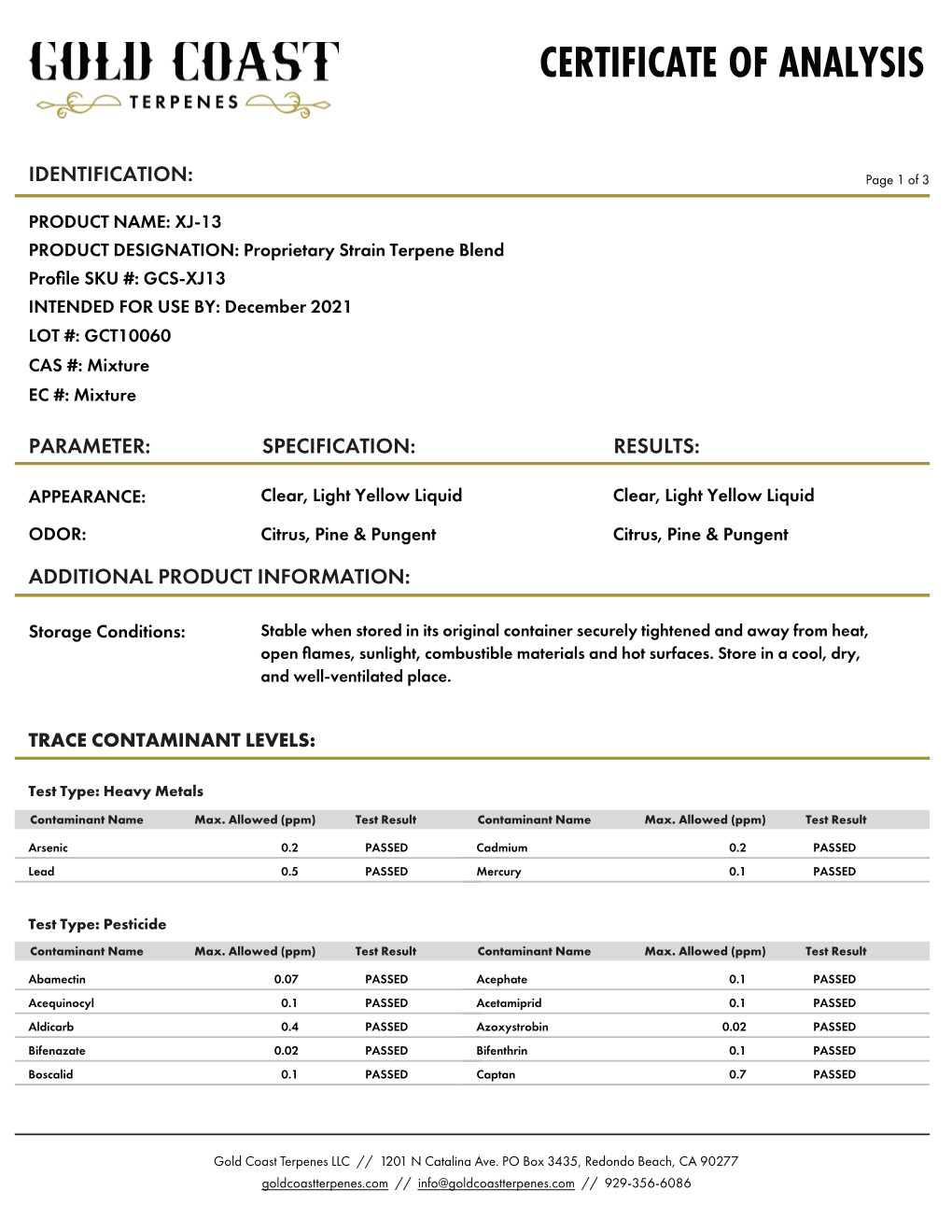 Certificate of Analysis