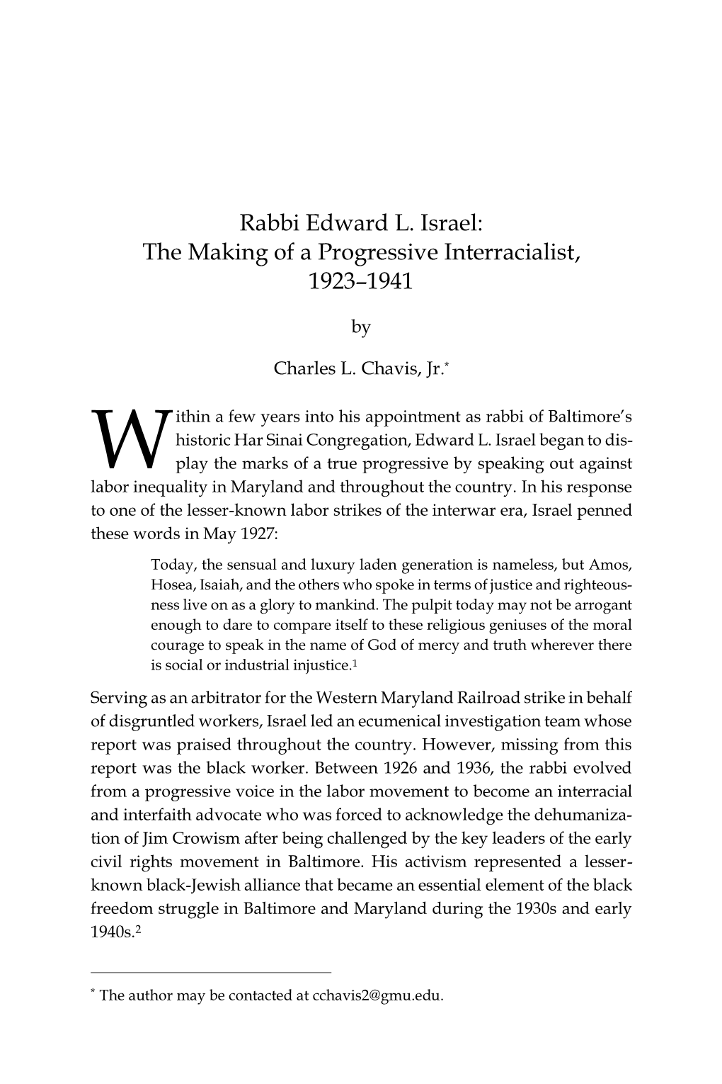 Rabbi Edward L. Israel: the Making of a Progressive Interracialist, 1923–1941