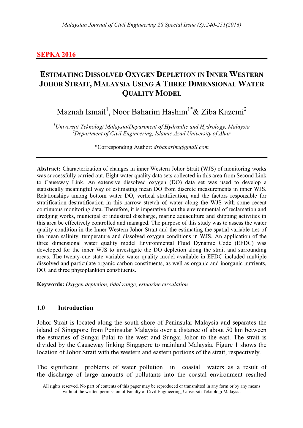 Malaysian Journal of Civil Engineering 28 Special Issue (3):240-251(2016)