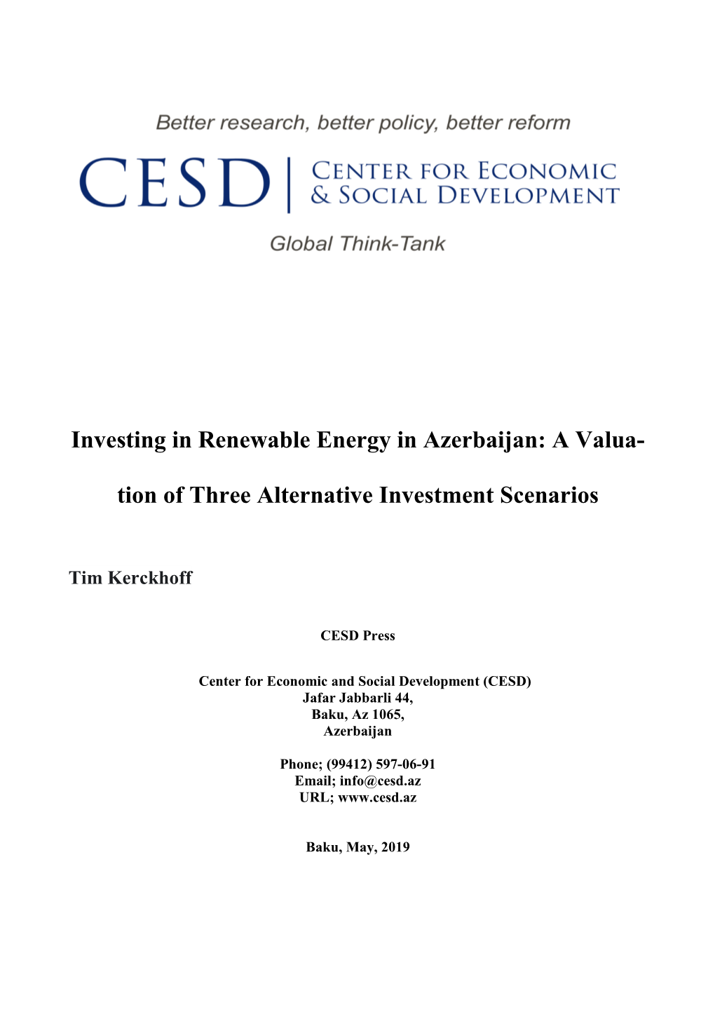 Investing in Renewable Energy in Azerbaijan: a Valua