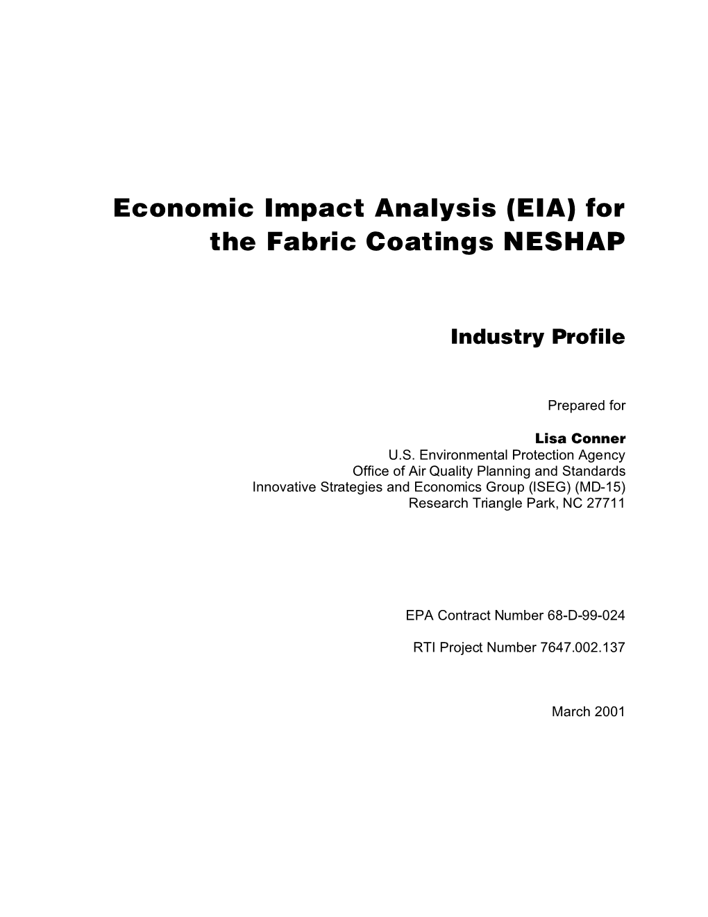 Economic Impact Analysis (EIA) for the Fabric Coatings NESHAP