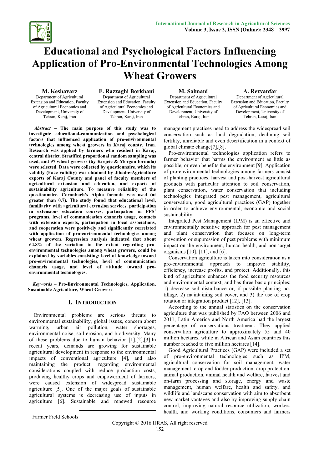 Educational and Psychological Factors Influencing Application of Pro-Environmental Technologies Among Wheat Growers