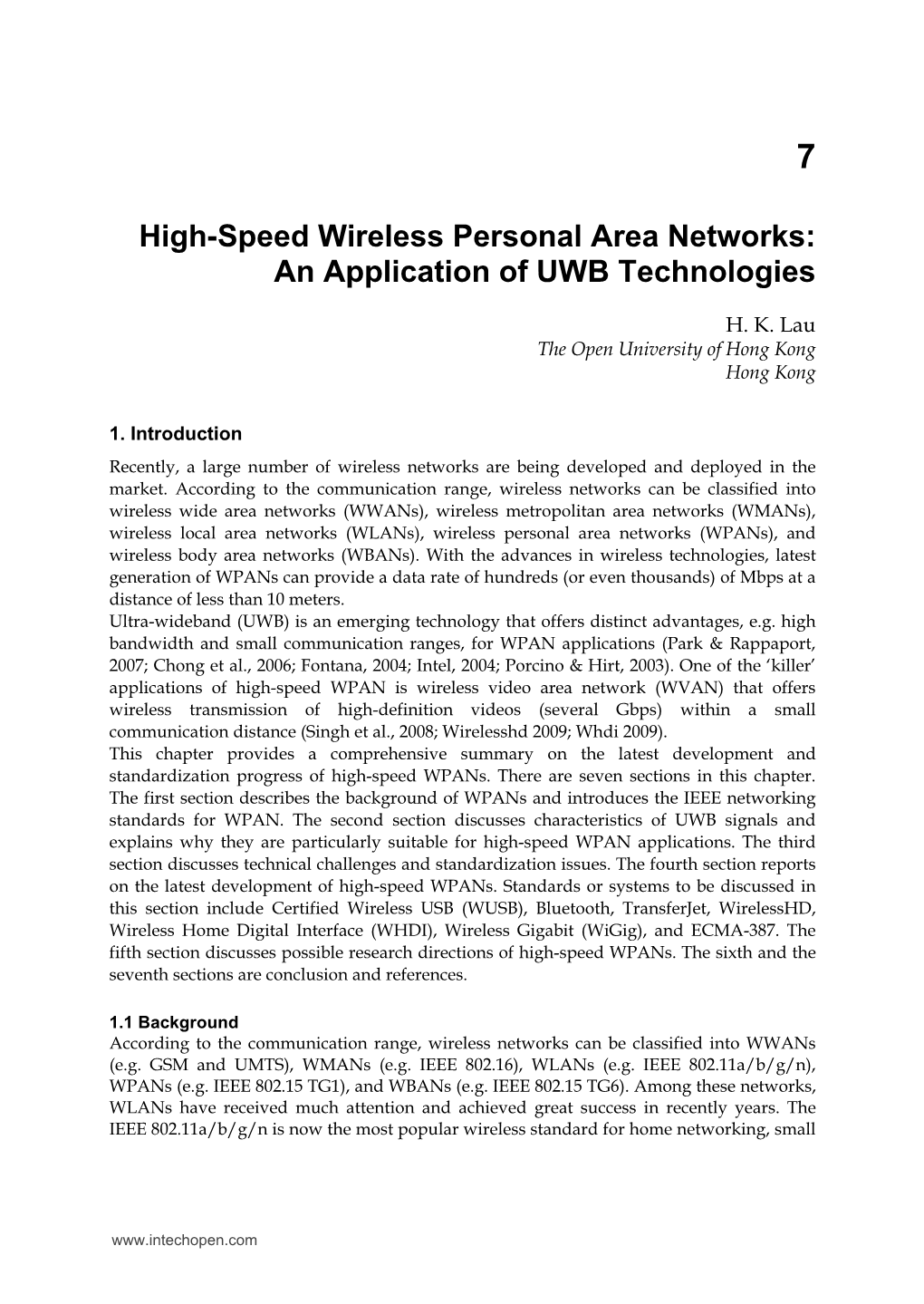 High-Speed Wireless Personal Area Networks: an Application of UWB Technologies