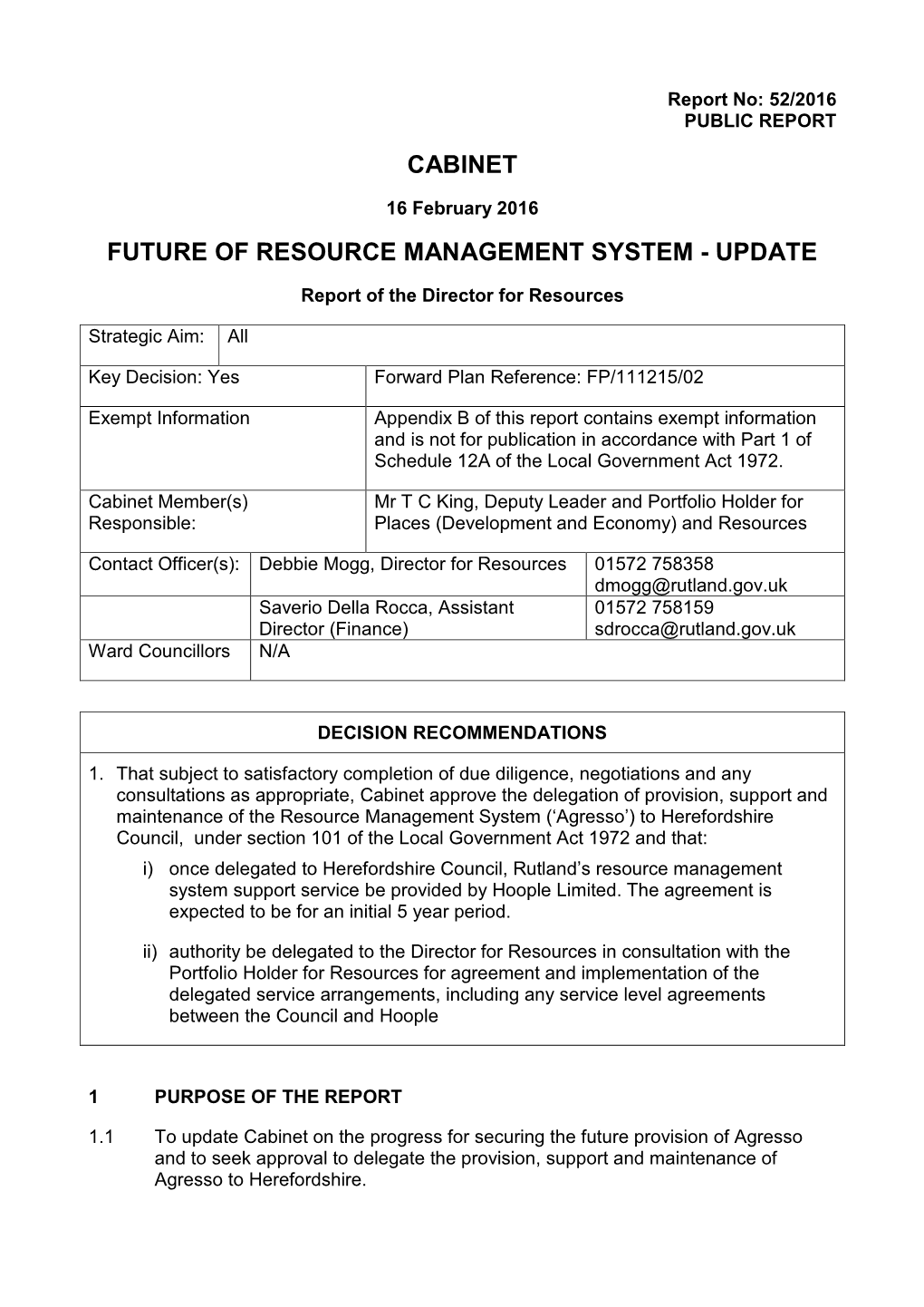 Cabinet Future of Resource Management System