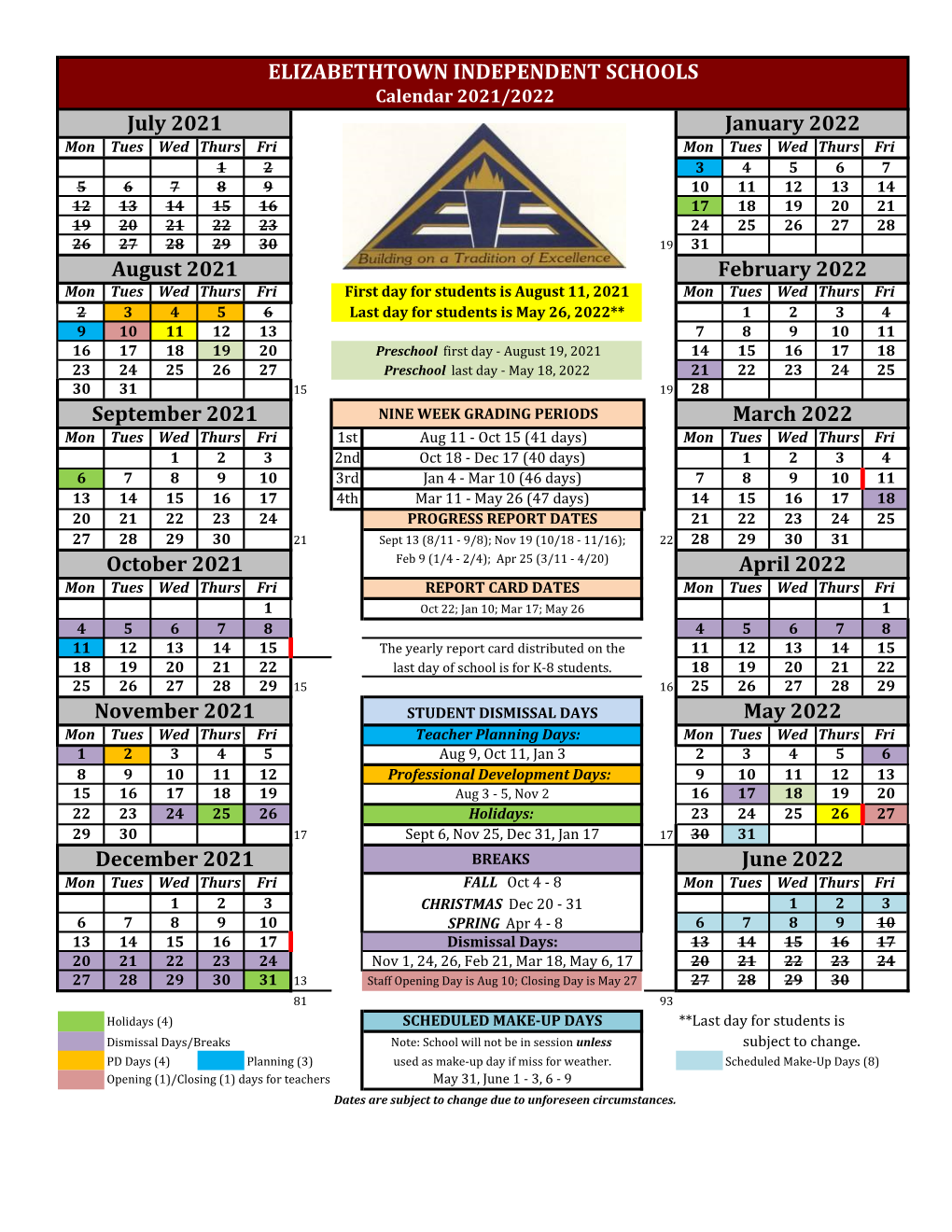 2021-2022 Calendar