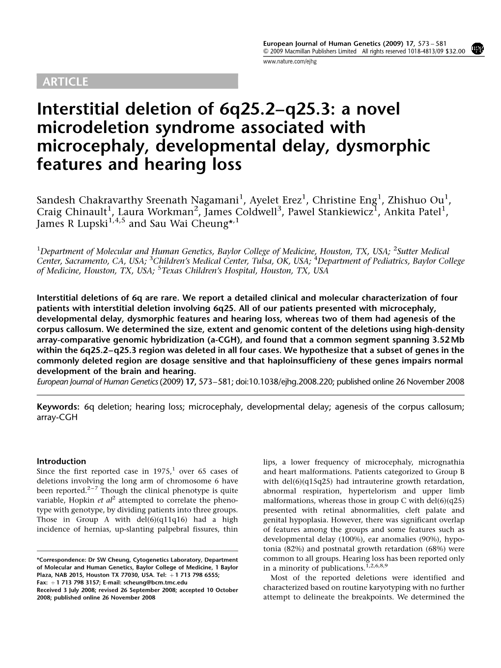 Interstitial Deletion of 6Q25.2&Ndash