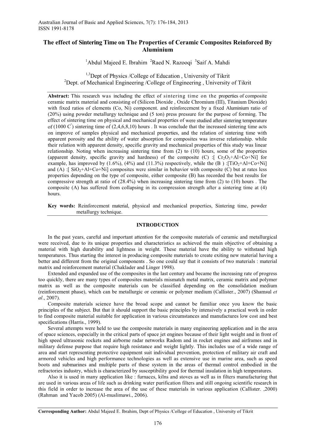 The Effect of Sintering Time on the Properties of Ceramic Composites Reinforced by Aluminium