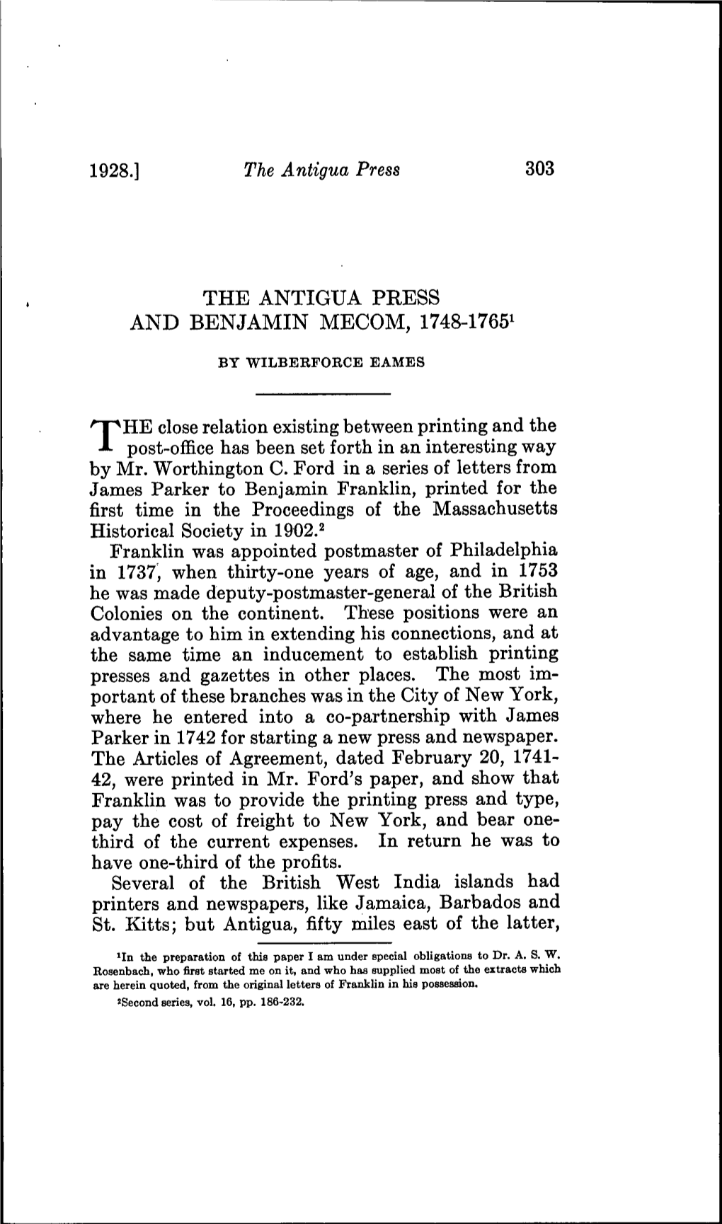 The Antigua Press and Benjamin Mecom, 1748-17651