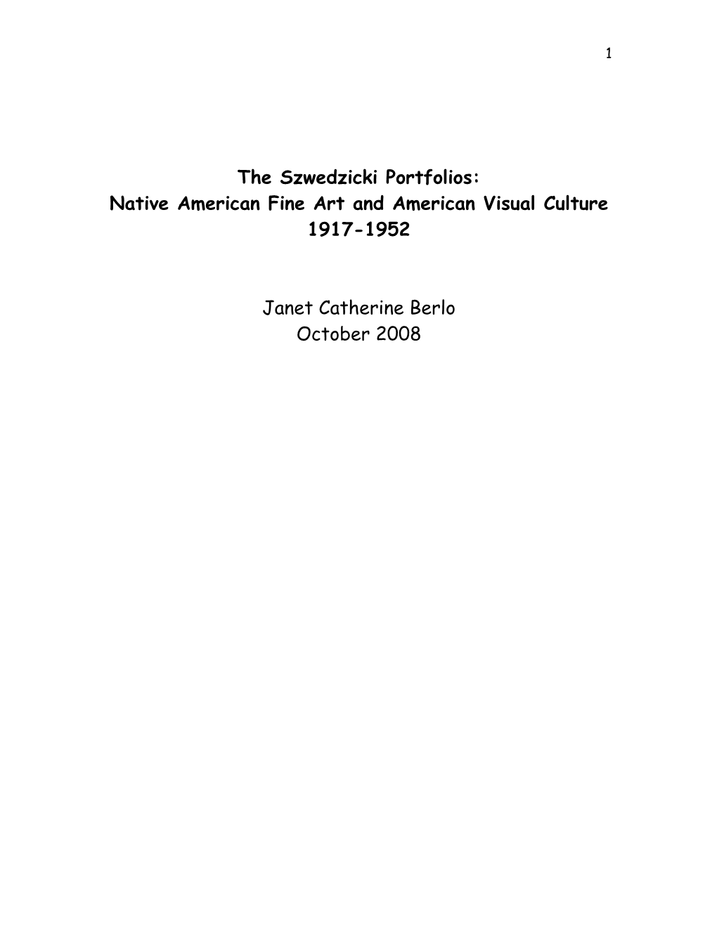 The Szwedzicki Portfolios: Native American Fine Art and American Visual Culture 1917-1952