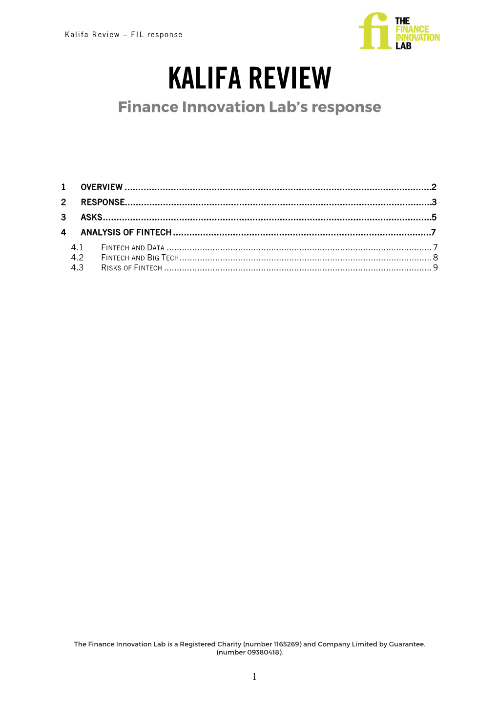 Kalifa Review – FIL Response KALIFA REVIEW Finance Innovation Lab’S Response