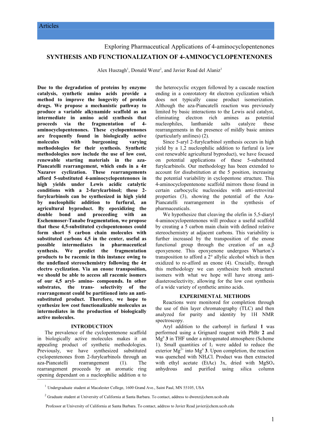 Synthesis and Functionalization of 4-Aminocyclopentenones