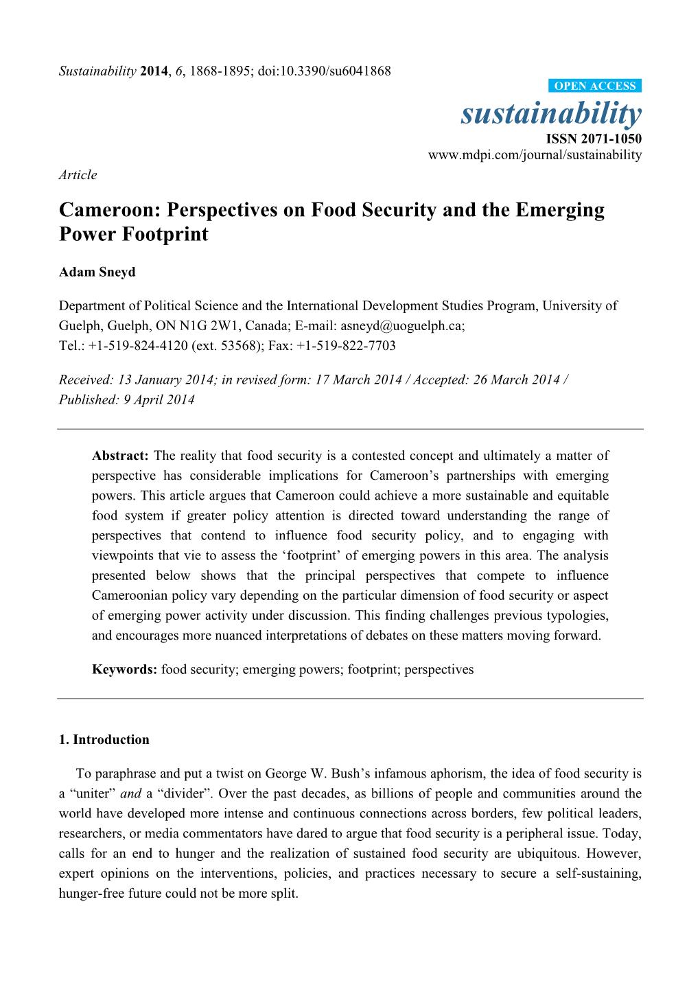 Perspectives on Food Security and the Emerging Power Footprint