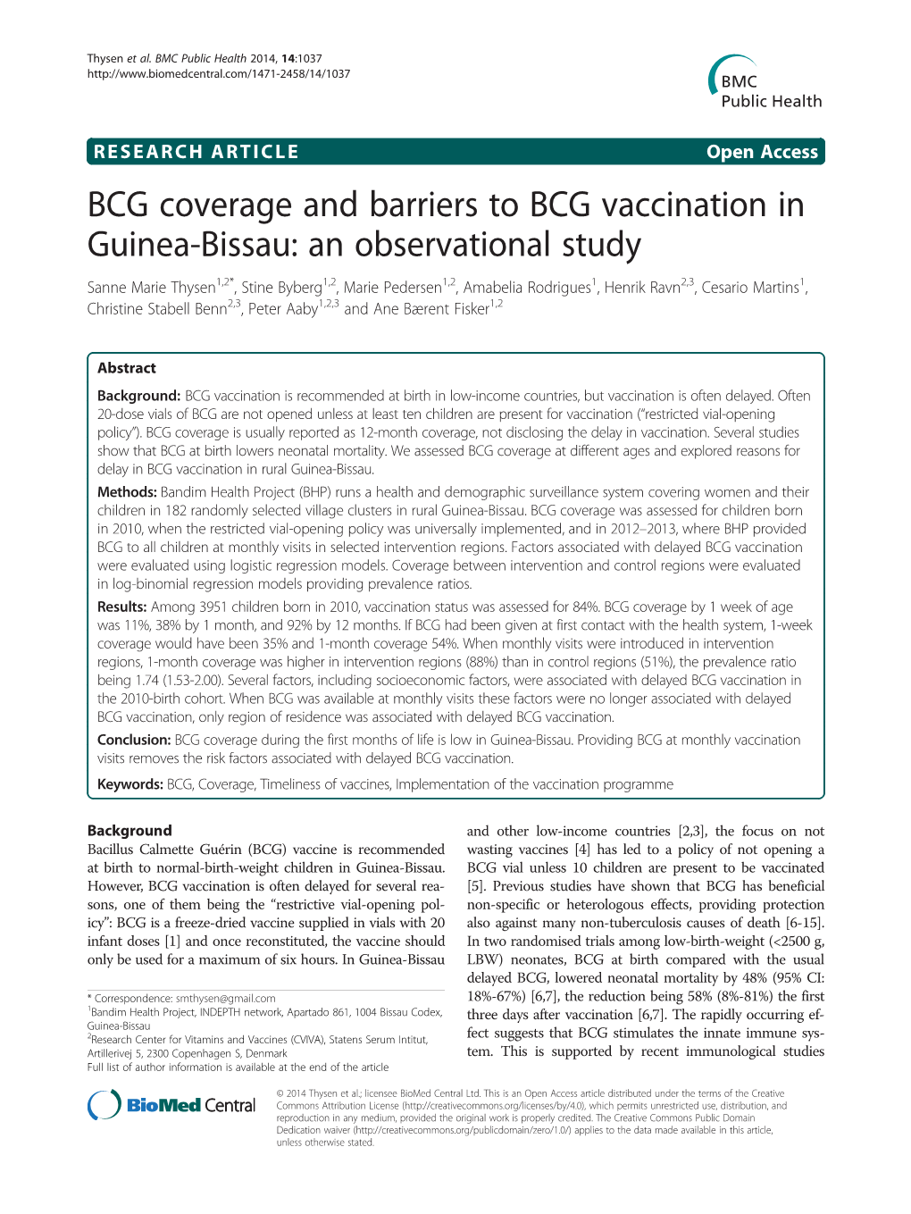 BCG Coverage and Barriers to BCG Vaccination In