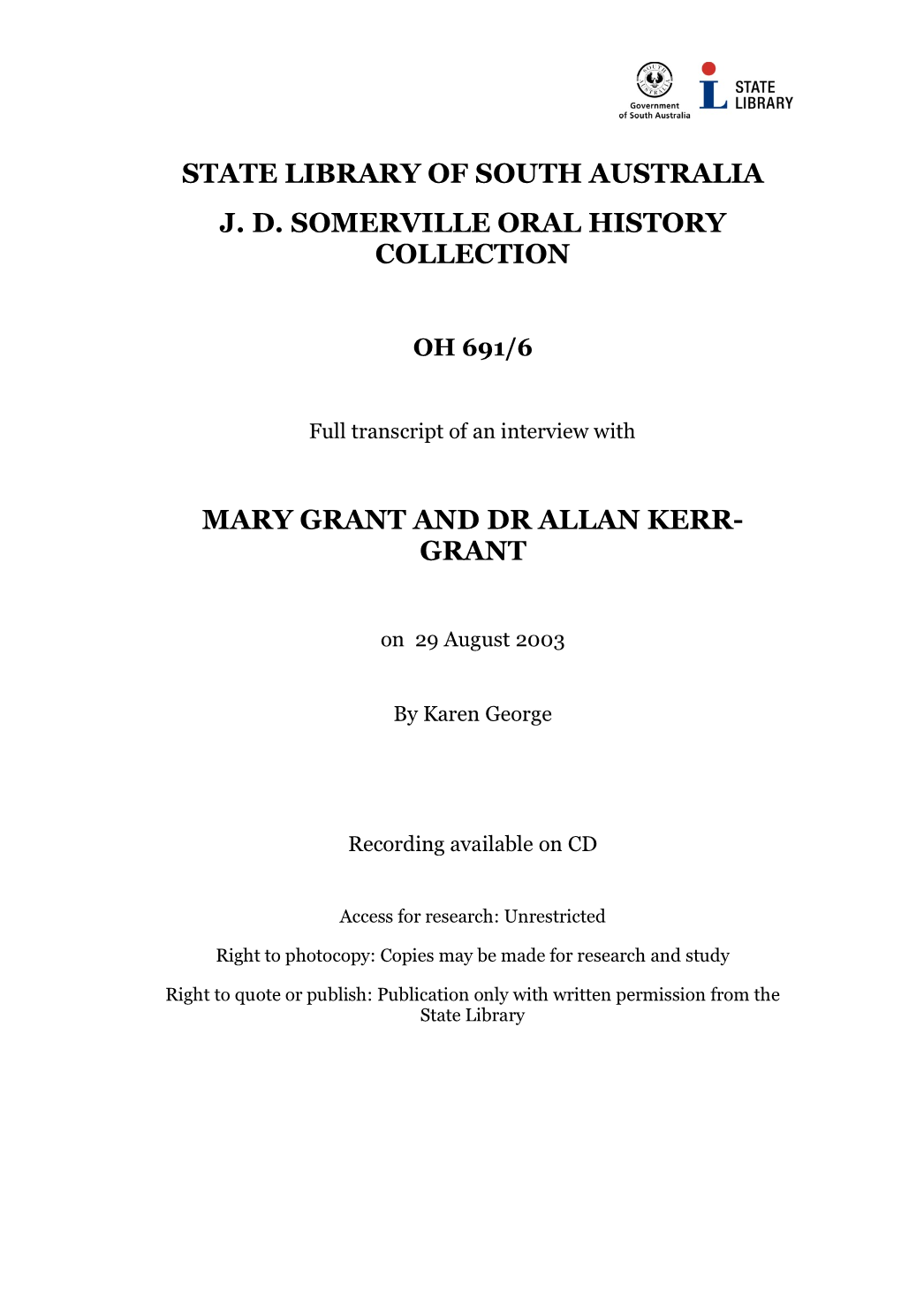 Grant and Dr Allan Kerr- Grant