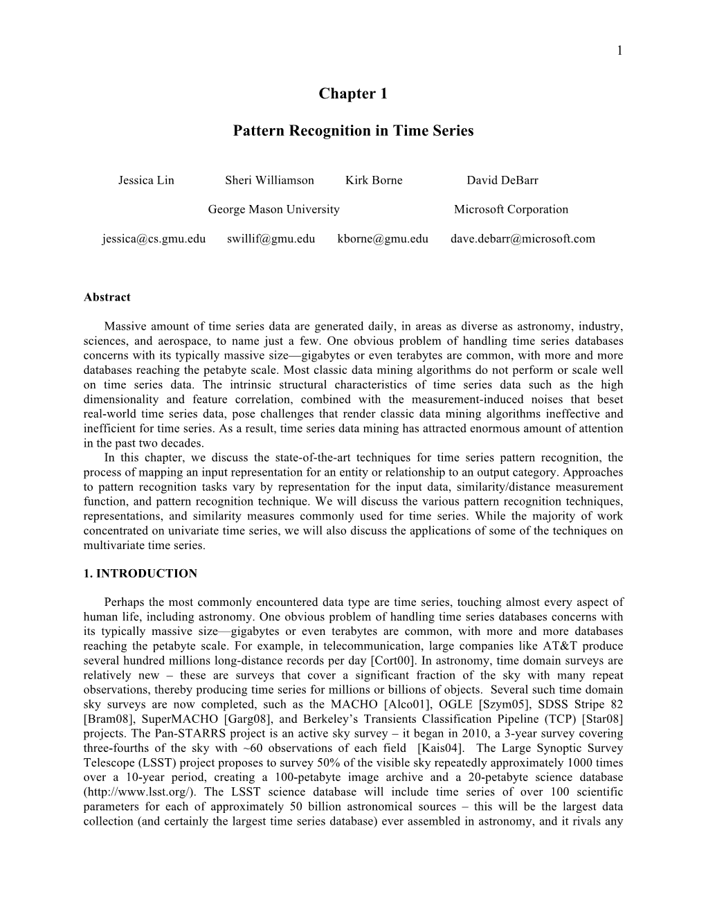 Chapter 1 Pattern Recognition in Time Series