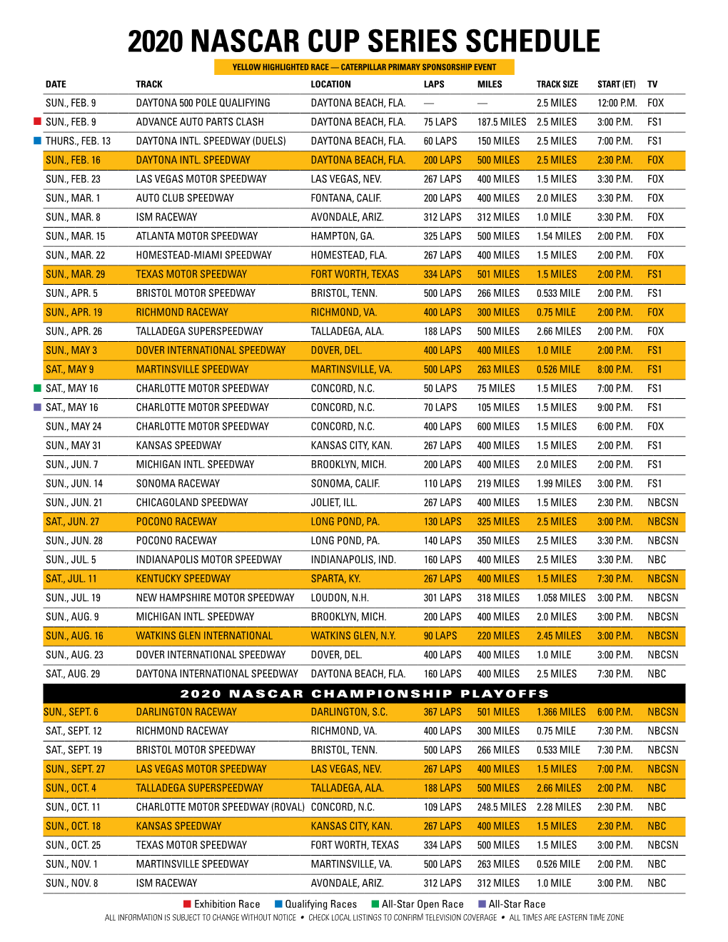 2020 Nascar Cup Series Schedule