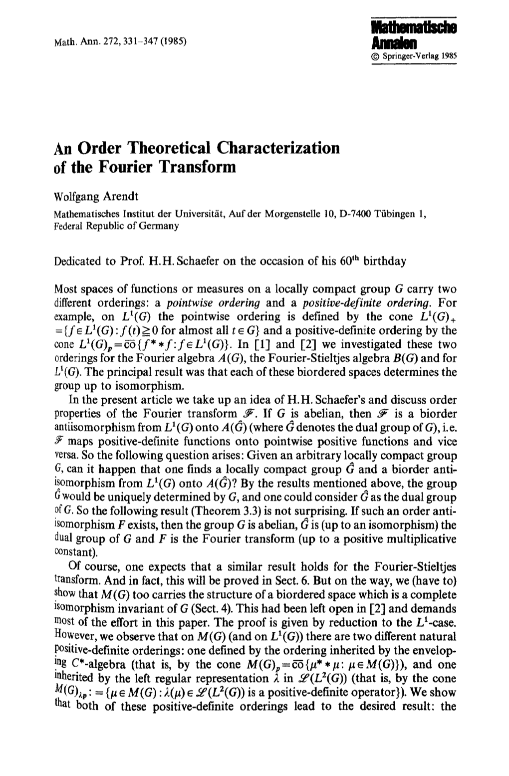 An Order Theoretical Characterization of the Fourier Transform