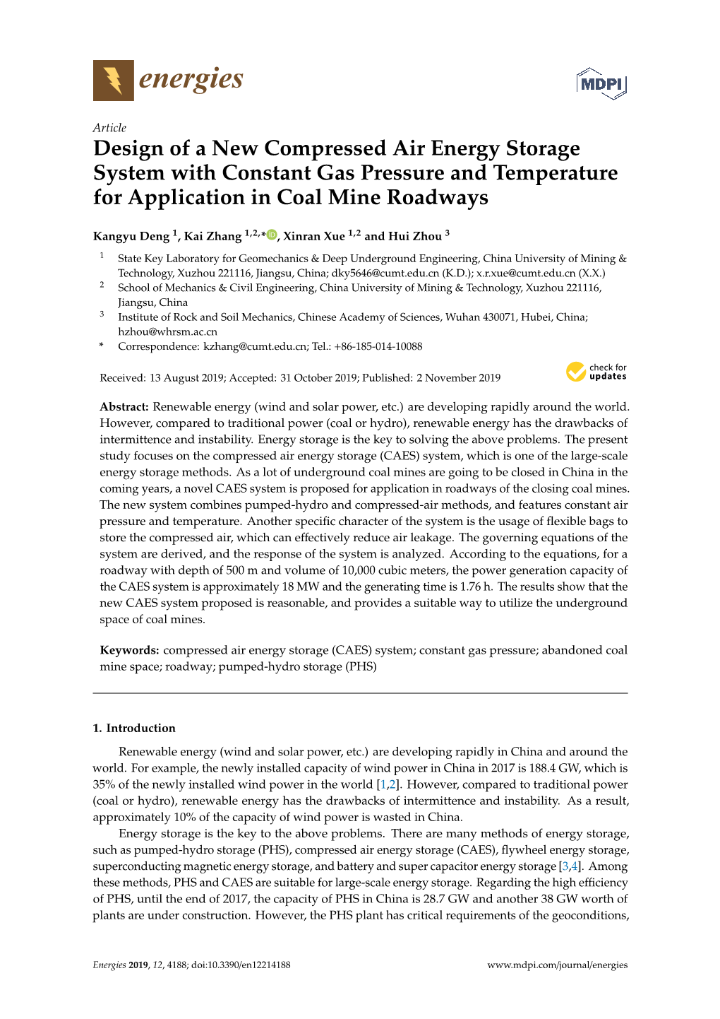 Design of a New Compressed Air Energy Storage System with Constant Gas Pressure and Temperature for Application in Coal Mine Roadways