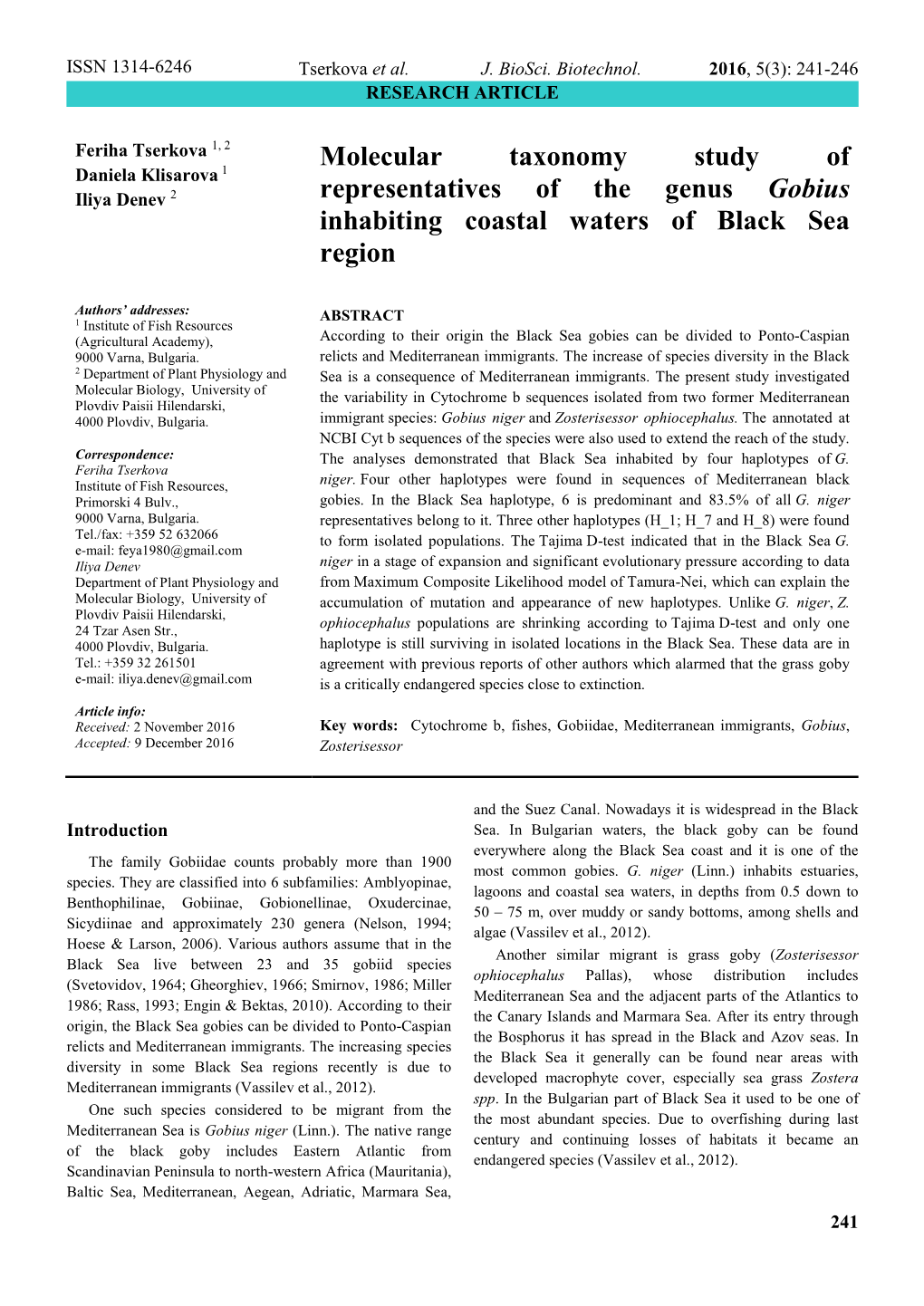 Molecular Taxonomy Study of Representatives of the Genus