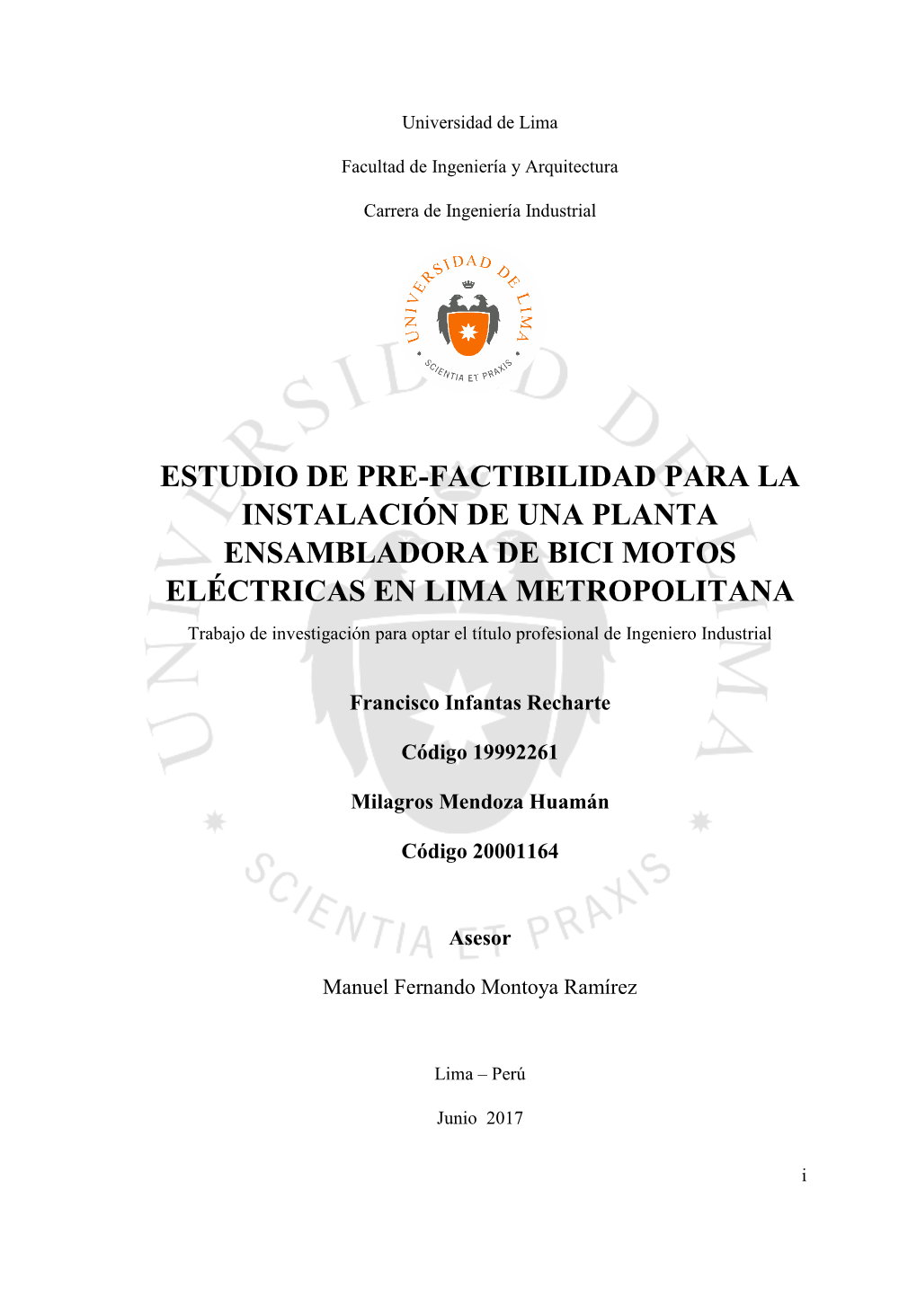 Estudio De Pre-Factibilidad Para La Instalación De Una Planta Ensambladora De Bici Motos