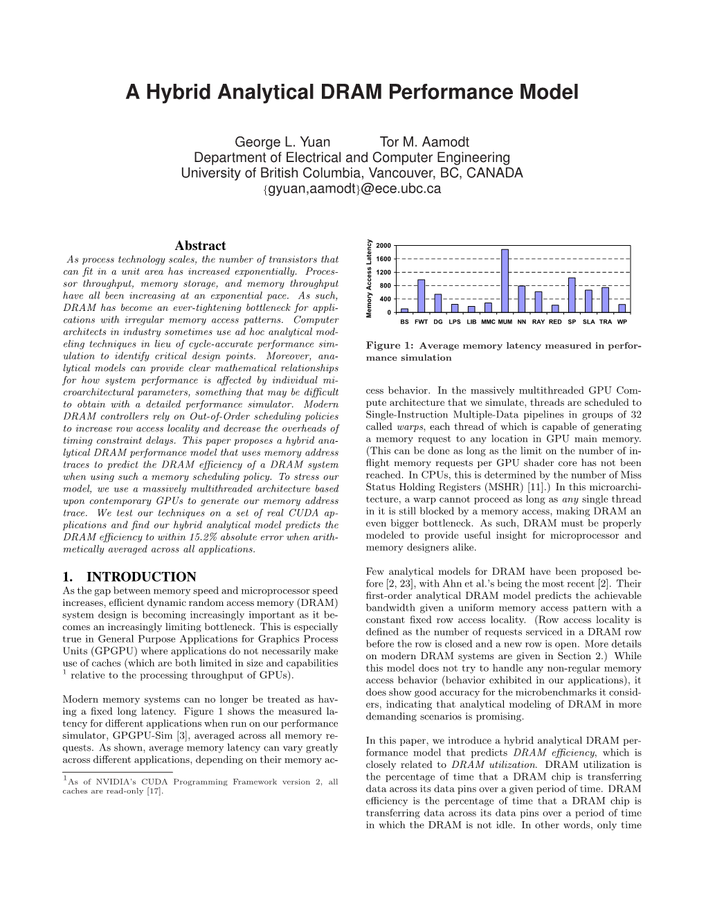 A Hybrid Analytical DRAM Performance Model