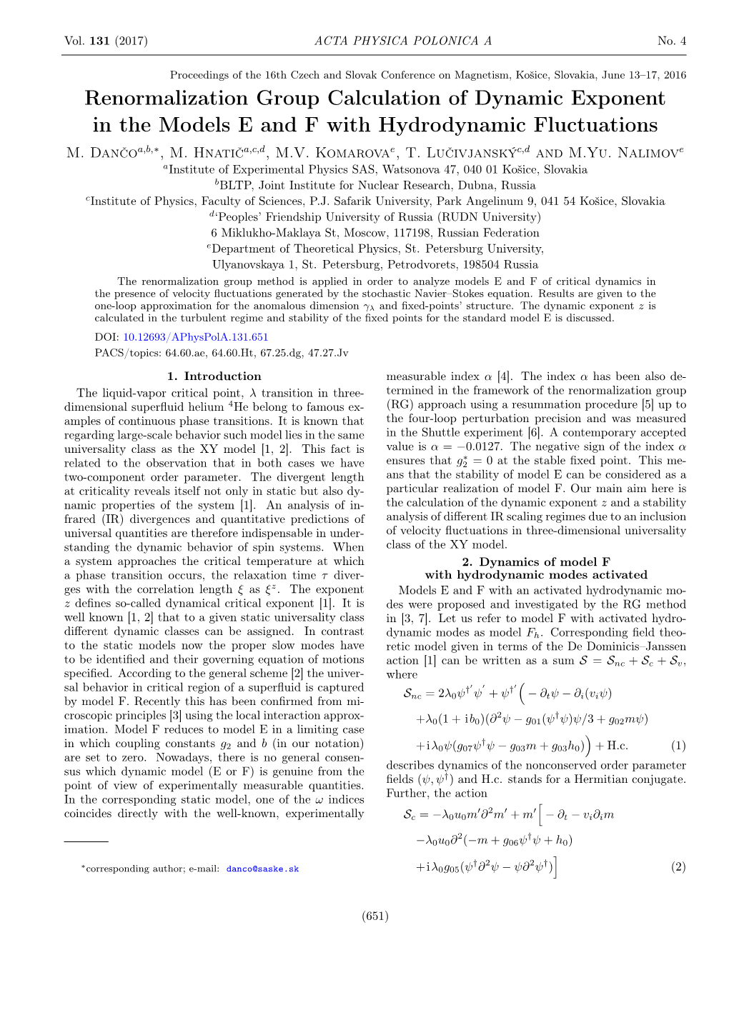 Renormalization Group Calculation of Dynamic Exponent in the Models E and F with Hydrodynamic Fluctuations M