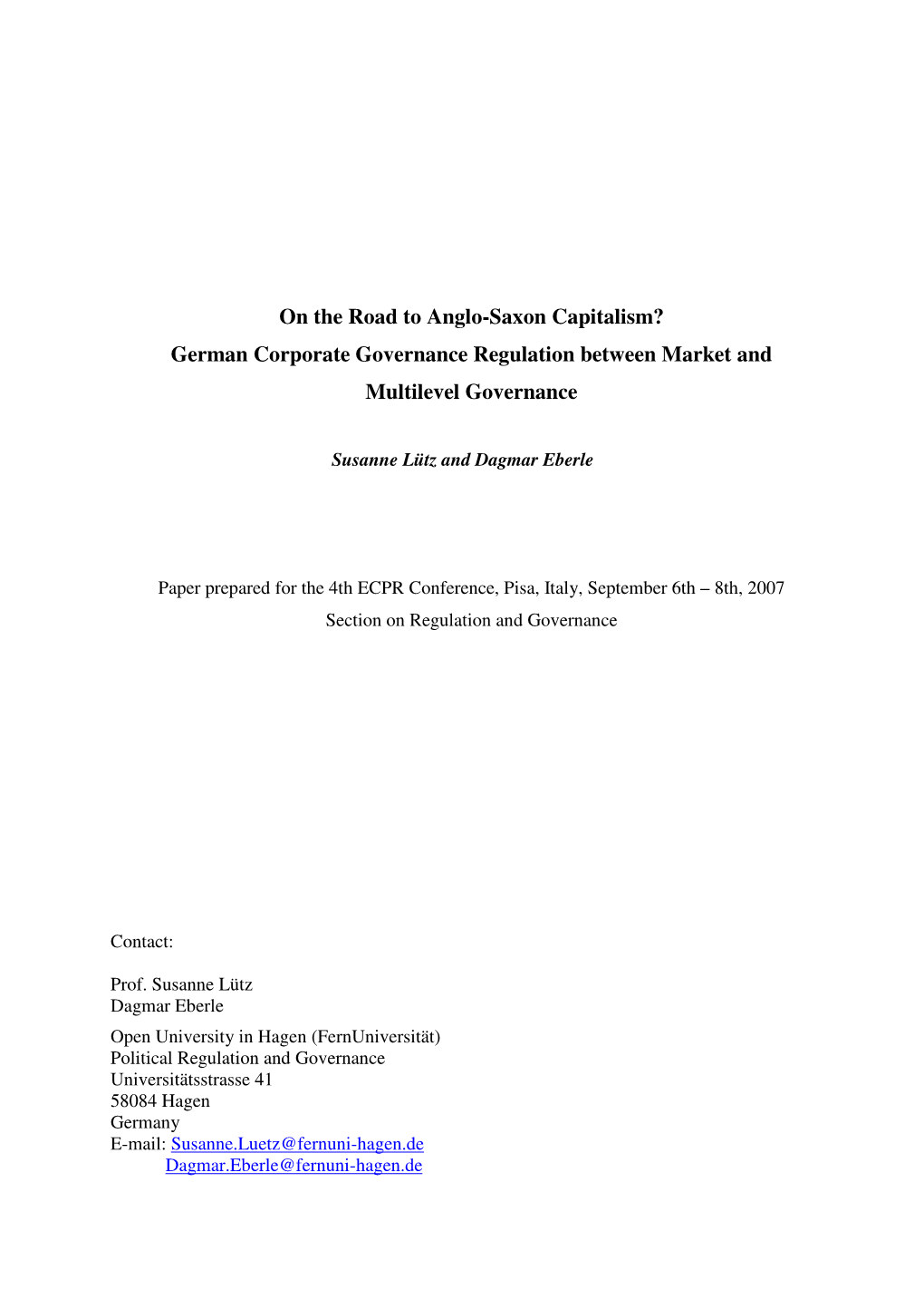 German Corporate Governance Regulation Between Market and Multilevel Governance