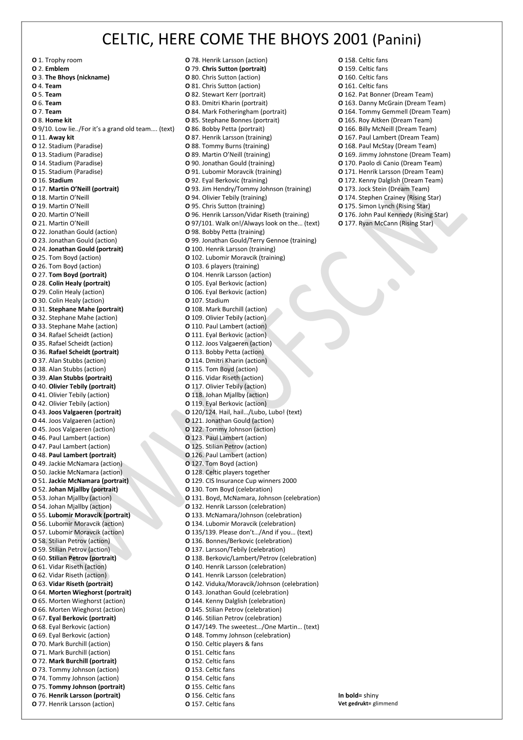 CELTIC, HERE COME the BHOYS 2001 (Panini)