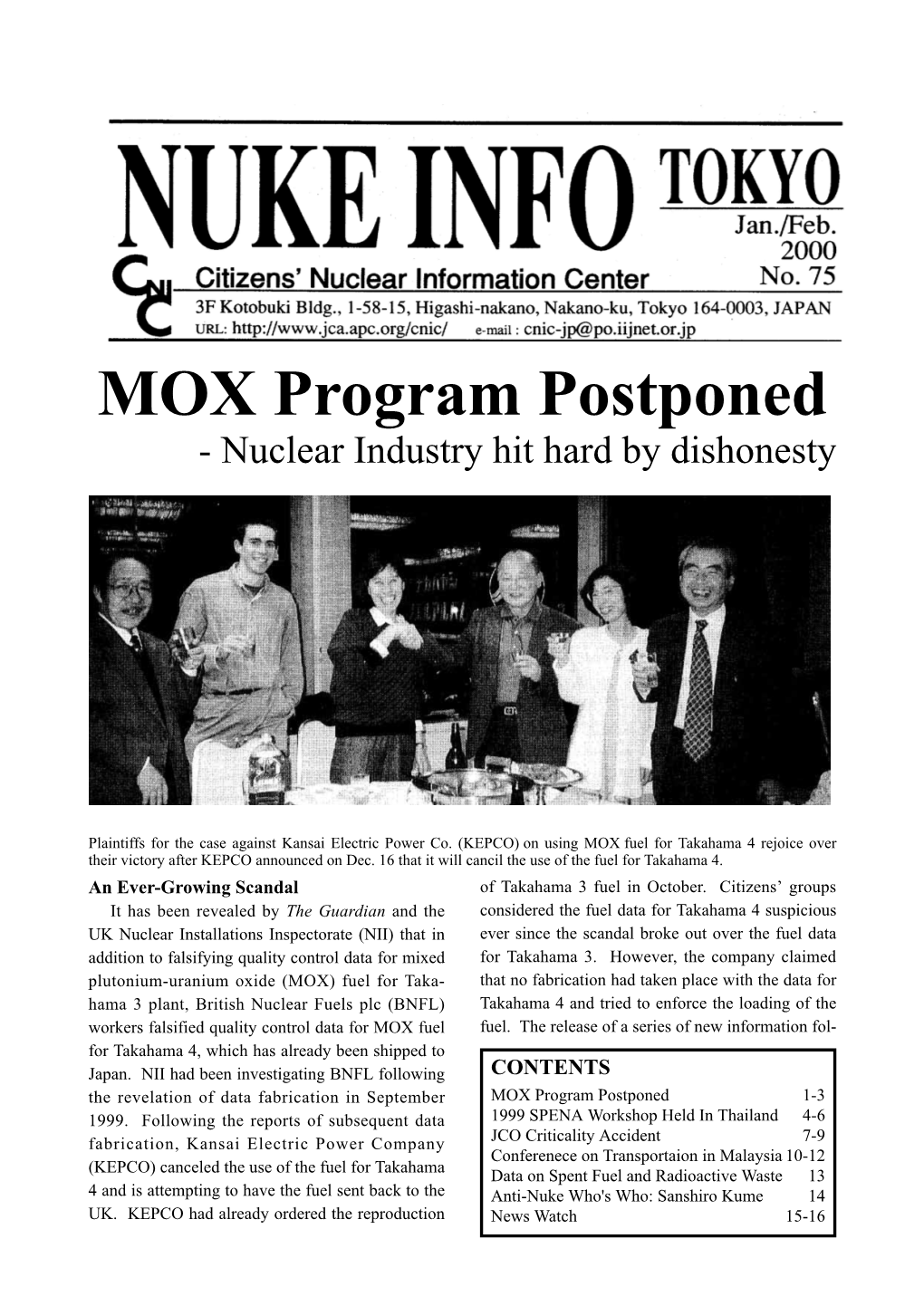 MOX Program Postponed - Nuclear Industry Hit Hard by Dishonesty