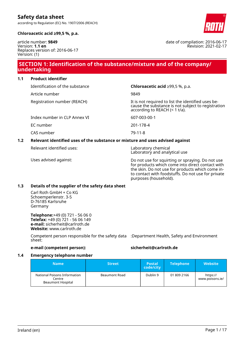 Chloroacetic Acid ≥99,5 %, P.A